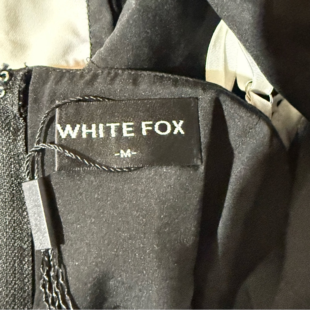 White Fox Sz M Black White Bustier Corset Style Cropped Back Zip Stretch Top - Picture 5 of 6